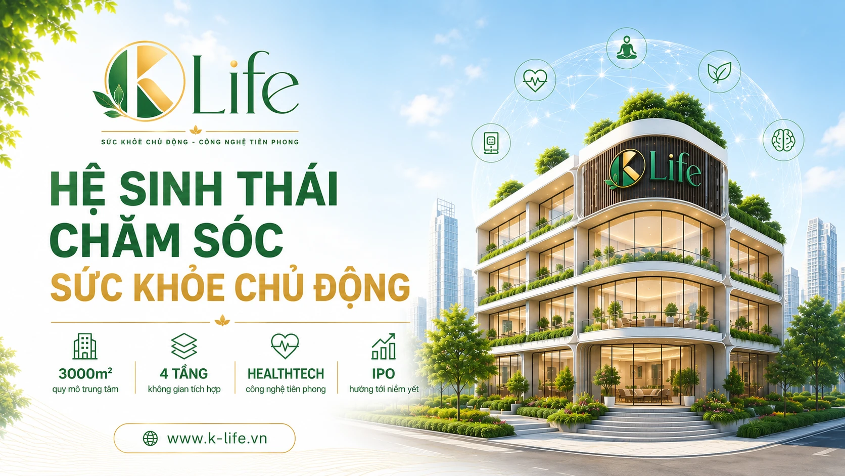 Hình giới thiệu K-Life với toà nhà trung tâm bốn tầng