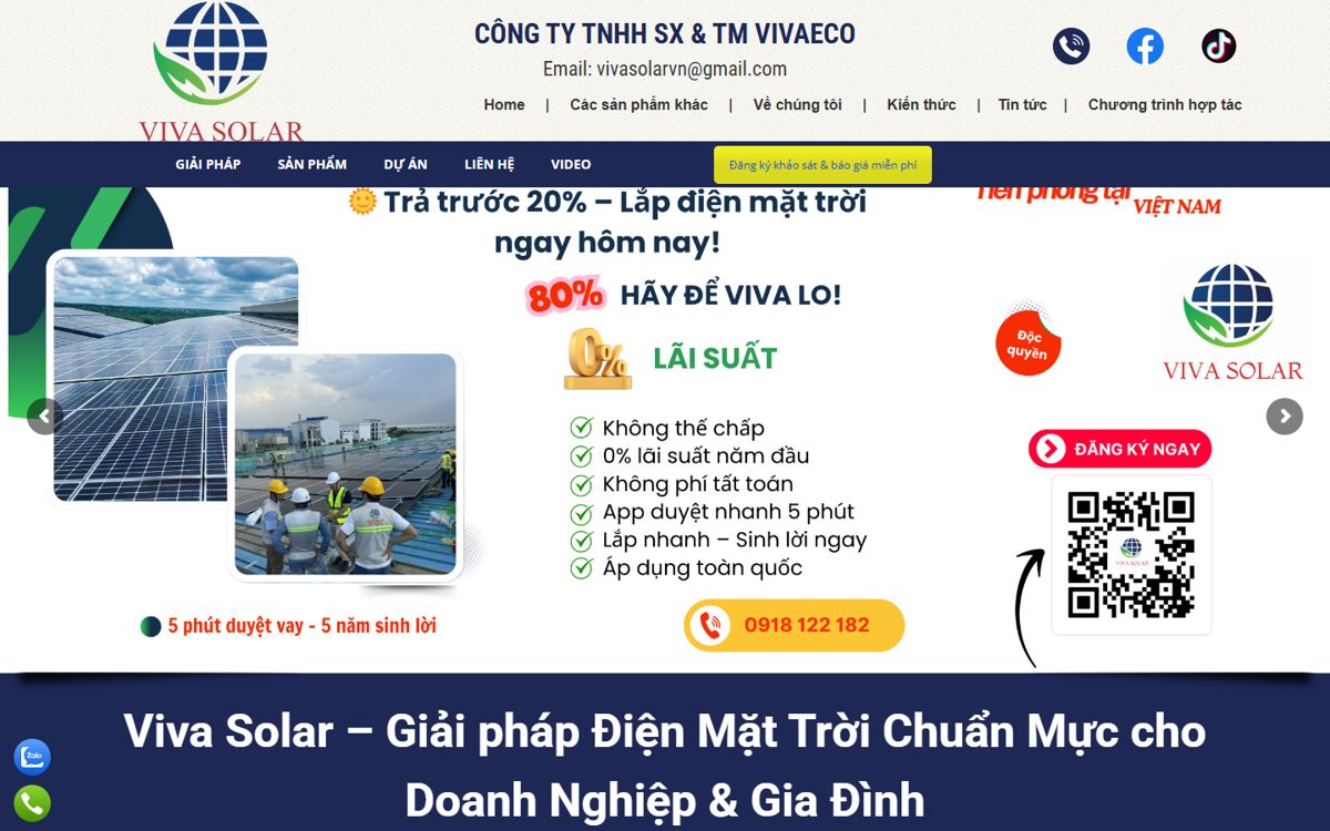 Phần mở đầu website Viva Solar